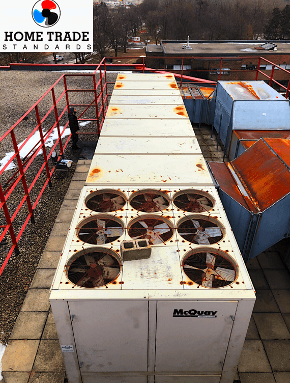 90 TON Mcquay rooftop HVAC unit before removal by Home Trade Standards